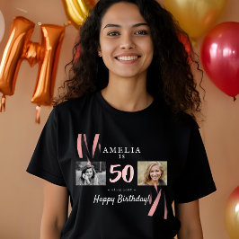 Elegant Rosa Black 50:e födelsedag 2 foton T Shirt
