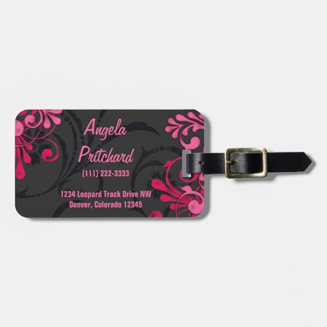 Elegant Rosa Black Abstrakt Blommigt Personlig Bagagebricka (Horisontell Framsida)