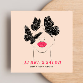 Elegant  Rosa & Black Butterfly Women Beauty Fyrkantigt Visitkort