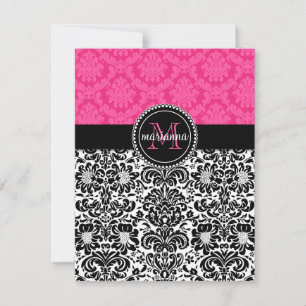 Elegant Rosa Black Damask Personlig Note-kort Anteckningskort