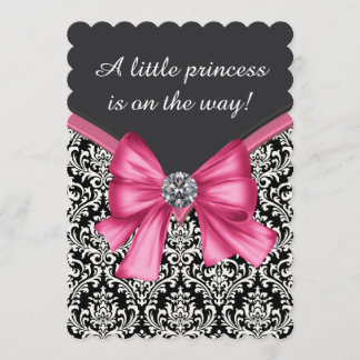 Elegant Rosa Black Damask Princess Baby Shower Inbjudningar