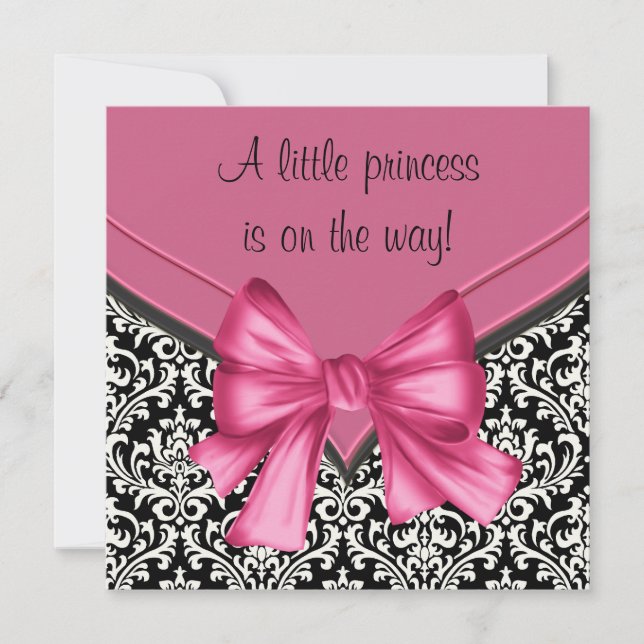 Elegant Rosa Black Damask Princess Baby Shower Inbjudningar (Framsida)