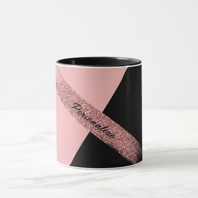 Elegant Rosa Black Glitter Personlig Chic Glam Mugg (Center)