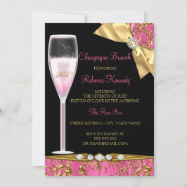 Elegant Rosa Black Guld Damask Champagne Brunch Inbjudningar