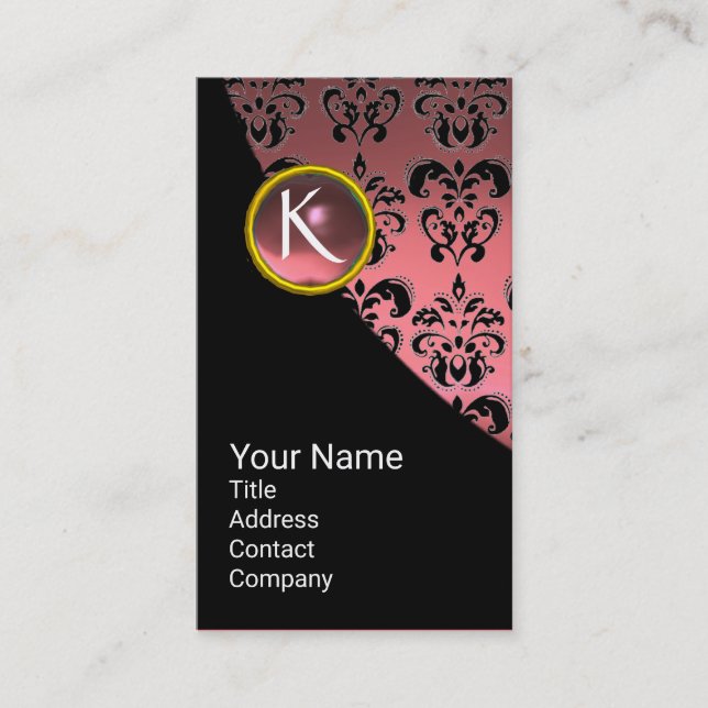 ELEGANT ROSA BLACK GULD DAMASK GEMSTONE MONOGRAM VISITKORT (Framsida)