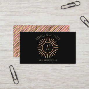 Elegant Rosa Black Gult Guld Sol Monogram Visitkort