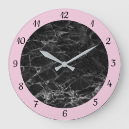 Elegant Rosa Black Marble Trendig Stor Klocka