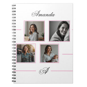 Elegant Rosa & Black Monogram Photo Collage Mamma Anteckningsbok