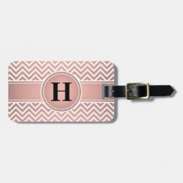 Elegant Rosa & Black Monogrammed Ro Guld Chevron Bagagebricka