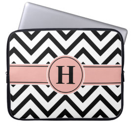 Elegant Rosa & Black Monogrammed Ro Guld Chevron Laptop Fodral