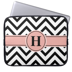 Elegant Rosa & Black Monogrammed Ro Guld Chevron Laptop Fodral