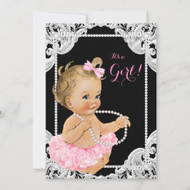 Elegant Rosa Black Pearl Flicka Shower Inbjudningar