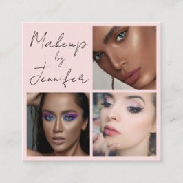 Elegant Rosa Black Script 3 Photo Makeup Fyrkantigt Visitkort