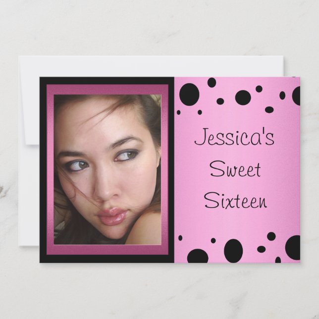 Elegant Rosa Black Spots Photo Sweet 16 Inbjudningar (Framsida)