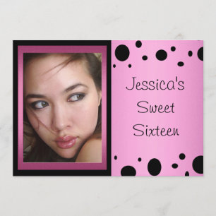 Elegant Rosa Black Spots Photo Sweet 16 Inbjudningar