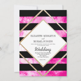 Elegant Rosa Black White och Copper Guld Bröllop Inbjudningar