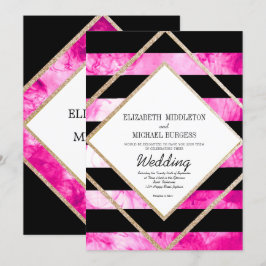 Elegant Rosa Black White och Copper Guld Bröllop Inbjudningar