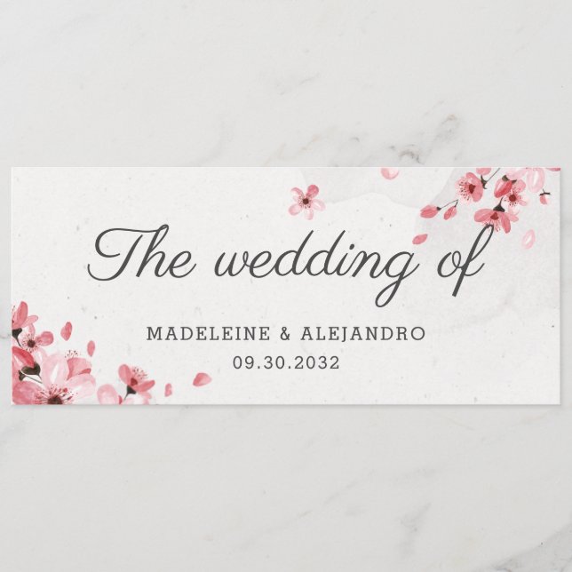 Elegant rosa blommar av körsbär bröllop meny (Framsida)