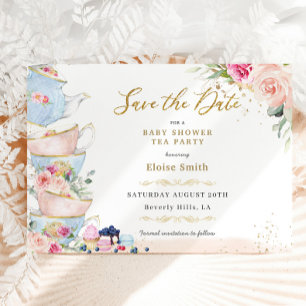 Elegant Rosa Blommig Afternoon Tea Firande Baby Sh Spara Datumet