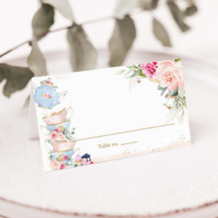 Elegant Rosa Blommig Afternoon Tea Party Vikbar Tä Placeringskort