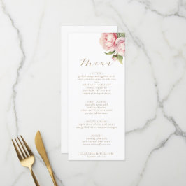 Elegant Rosa Blommig Akvarell Vit Bröllop Meny
