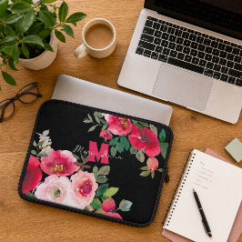Elegant Rosa Blommig Anpassad Namnpresent för Henn Laptop Fodral