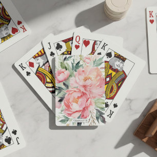 Elegant Rosa Blommig Anpassat Namn Casinokort