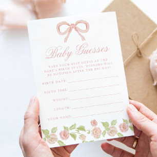 Elegant rosa blommig baby shower gissningskort inbjudningar