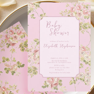 Elegant rosa blommig baby shower inbjudan