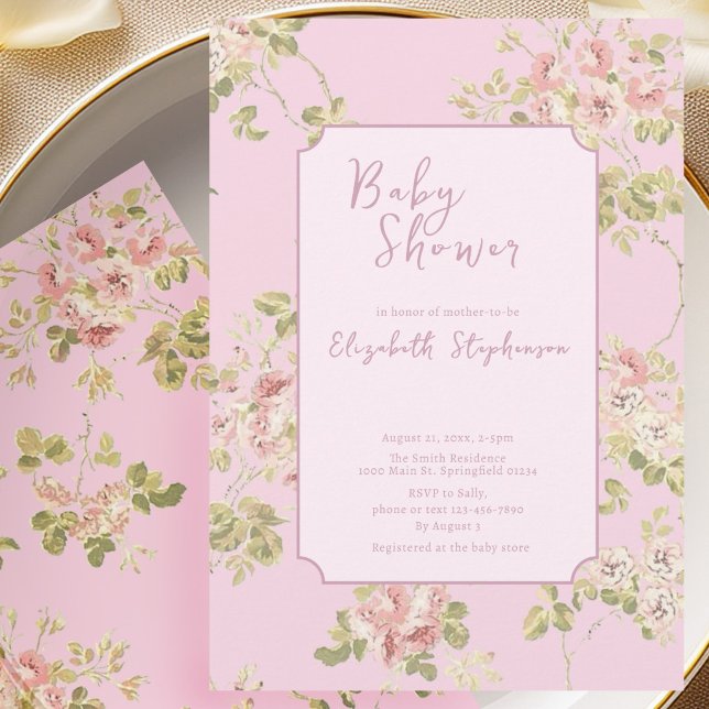 Elegant rosa blommig baby shower inbjudan (Skapare uppladdad)