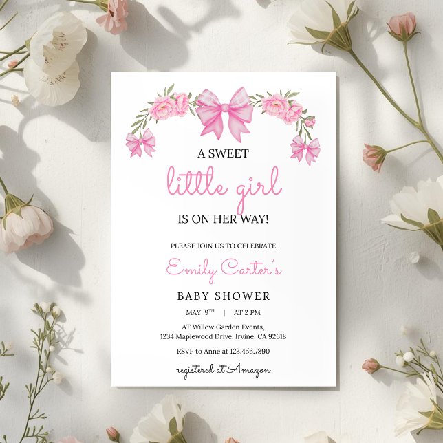 Elegant rosa blommig baby shower-inbjudan inbjudningar (Skapare uppladdad)