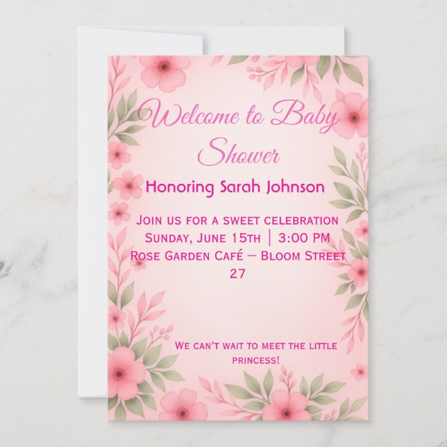 Elegant rosa blommig baby shower-inbjudan spara datumet (Framsida)