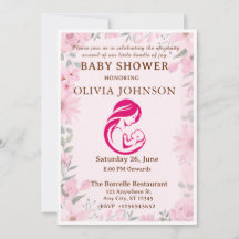 Elegant rosa blommig baby shower inbjudningskort