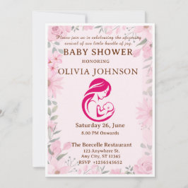Elegant rosa blommig baby shower inbjudningskort
