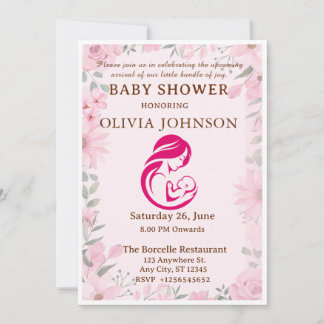 Elegant rosa blommig baby shower inbjudningskort