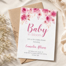 Elegant rosa blommig baby shower inbjudningskort