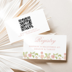 Elegant rosa blommig baby shower-registrering tilläggskort