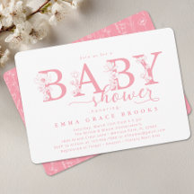 Elegant Rosa Blommig Baby Shower Typografi