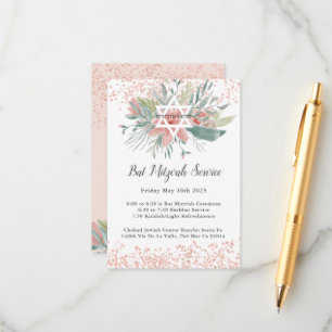 Elegant Rosa Blommig Bat Mitzvah-firande Tilläggskort