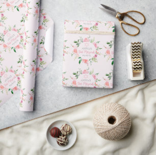 Elegant Rosa Blommig Bat Mitzvah Judisk Födelsedag Presentpapper