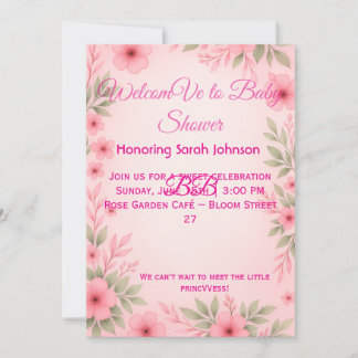 Elegant Rosa Blommig Bebis Shower Inbjudan