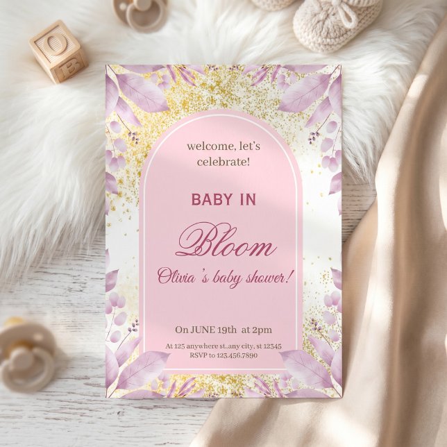 Elegant Rosa Blommig Bebis Shower Inbjudningar (Skapare uppladdad)