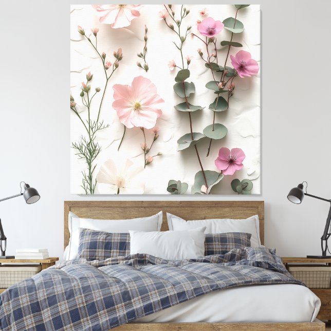Elegant Rosa Blommig Botanisk Canvas Konst (Insitu (sovrum))