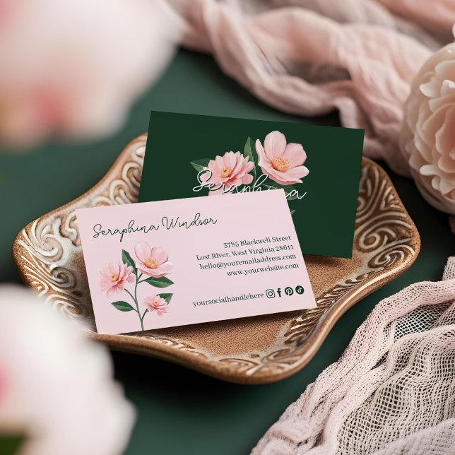 Elegant Rosa Blommig Botanisk Flickaktig Feminim Visitkort (Chic Blush Pink Floral Botanical Girly Feminine Business Card)