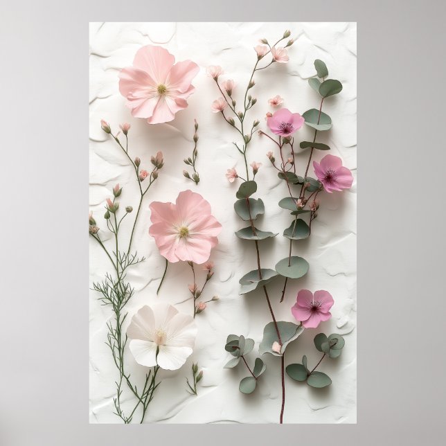 Elegant Rosa Blommig Botanisk Postertryck Poster (Framsidan)