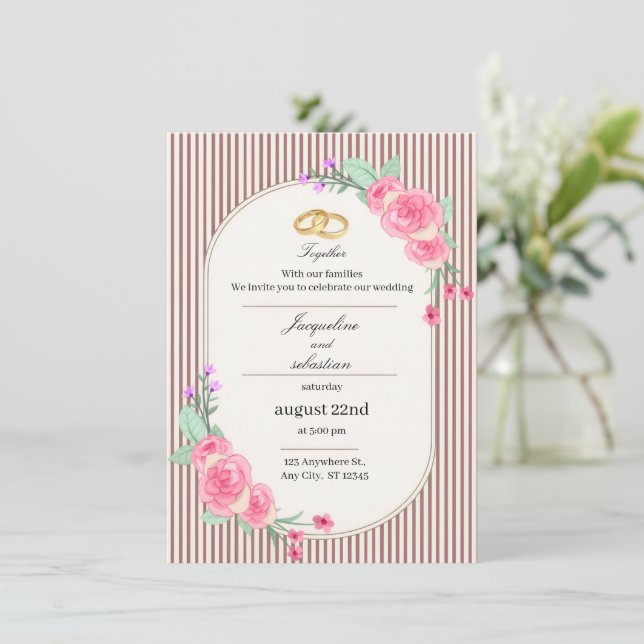 Elegant Rosa Blommig Bröllop Inbjudningar (Stående Fram)