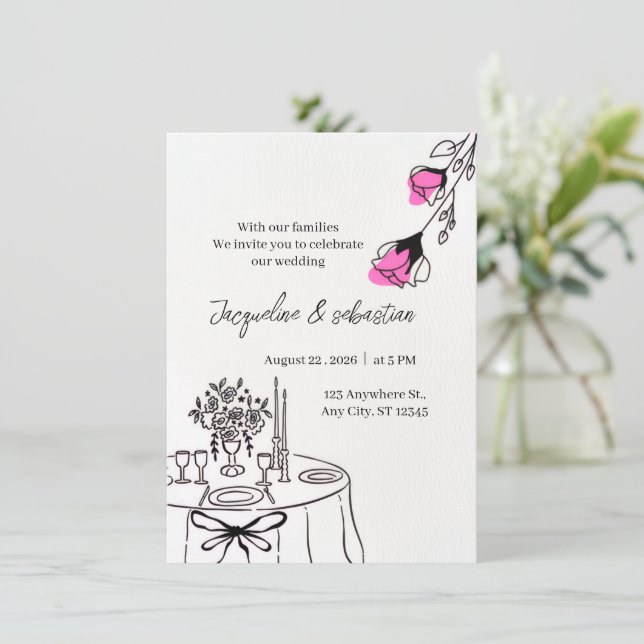 Elegant Rosa Blommig Bröllop Inbjudningar (Stående Fram)