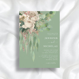 Elegant Rosa Blommig Bröllop med Pionor Inbjudningar