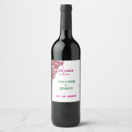 Elegant Rosa Blommig Bröllop Välkomstskylt Vinflaska Etikett