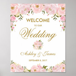 Elegant Rosa Blommig Bröllopsaffisch Välkomstskylt Poster